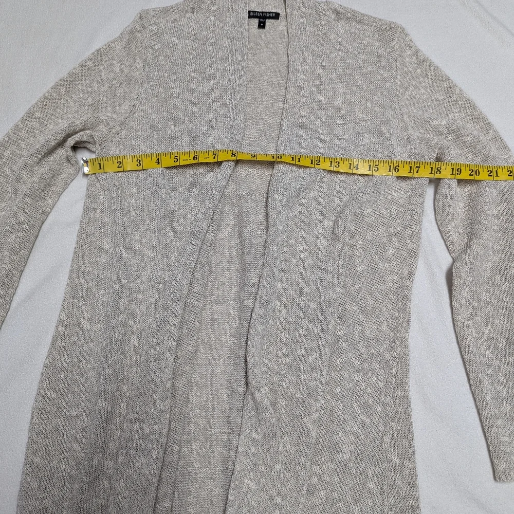 Eileen Fisher Linen Blend Loose Knit Open Cardigan Size M Heathered Beige - Picture 8 of 9